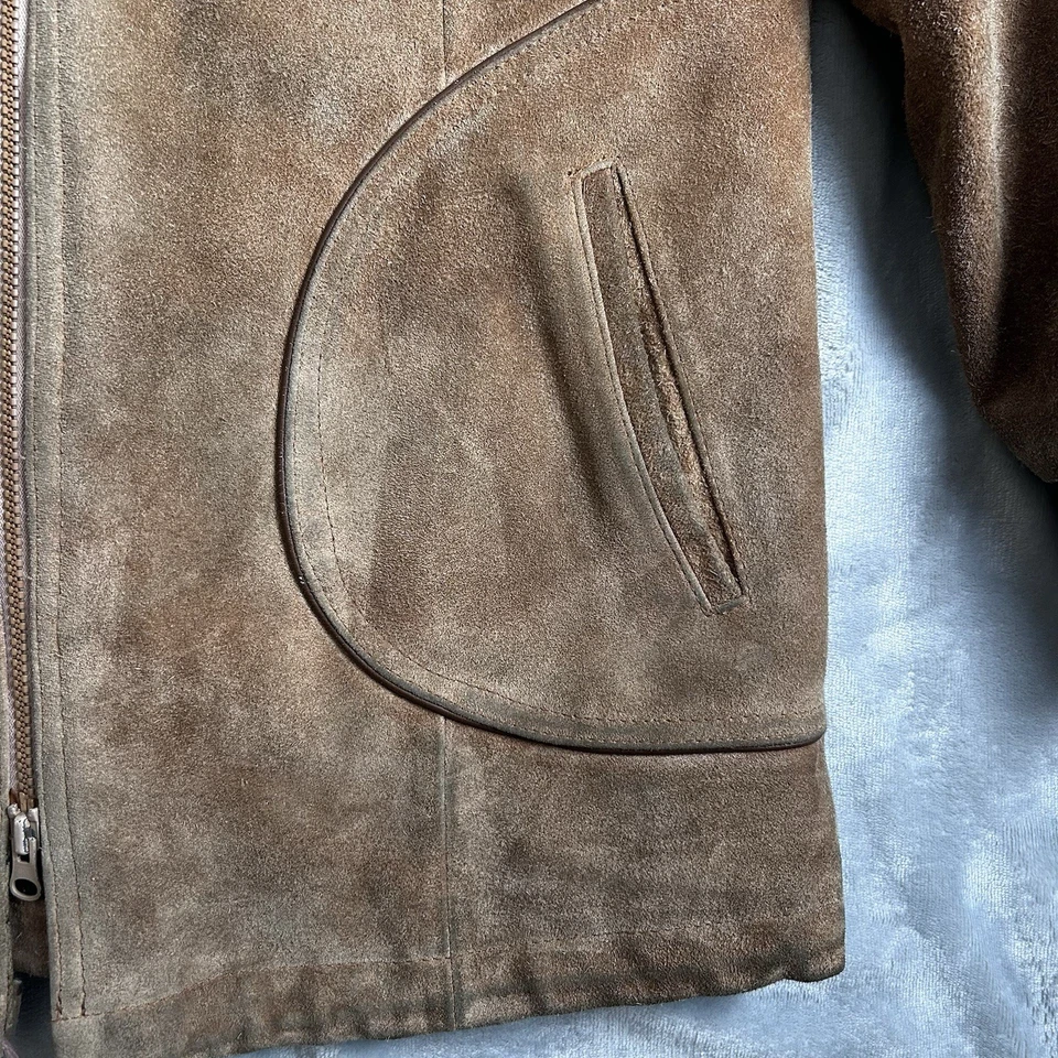 Jaqueta de Camurça Feminina Antiga 12 Marrom Western Rancher Xadrez Forrada Tarefa Burning Man - Imagem 4 de 4