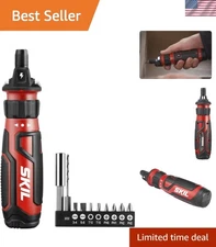 Compact 4V Rechargeable Cordless Screwdriver with Dual LED & USB Charger - Red