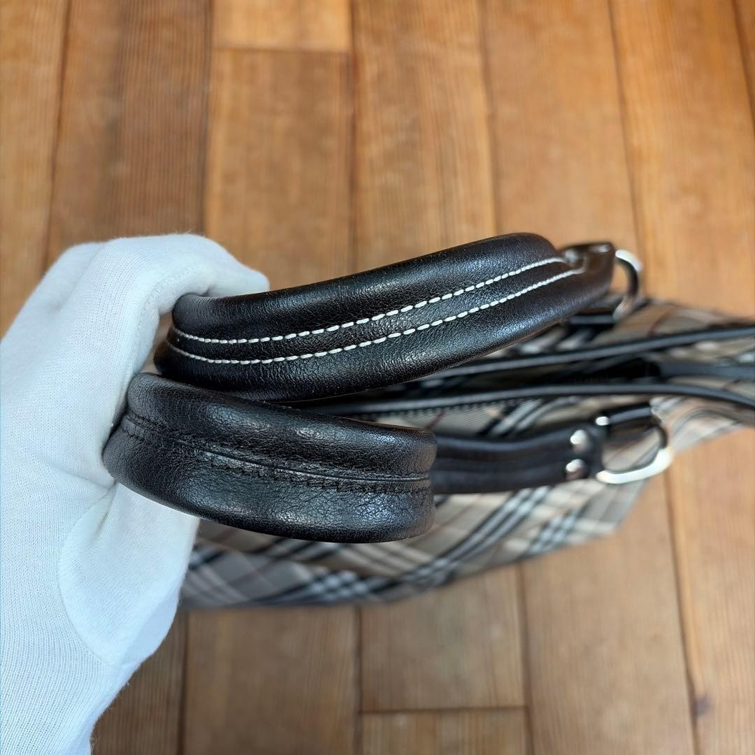 Burberry Blue Label Tote Bag Nova Check Beige Canvas Leather Handbag Bag New thumbnail 24