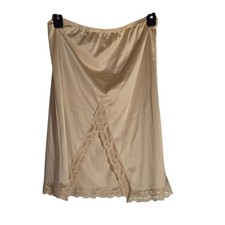 Vanity Fair Vintage Half Slip Beige Nude Lace Trim Antron III Nylon Petite