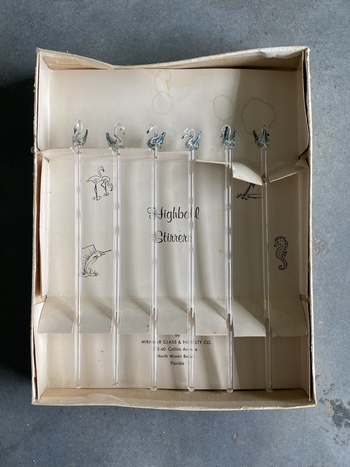 MCM glass swan cocktail stirrers are the kind of mid-century barware whimsy that instantly becomes the conversation piece on any bar cart.