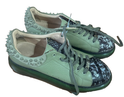 VINCI Leather Shoes Womens Size 9 Green Venezia Spike Suede Snake Sneakers $450