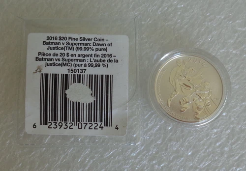 2016 SUPERMAN VS BATMAN DAWN OF JUSTICE CANADA SILVER COIN .9999 20 DOLLARS