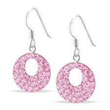 Pink 925 Sterling Silver sparkly round drop hook earrings UK quality jewellery