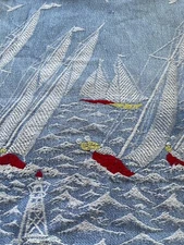 nautical decor vint pieces fabric remnant fragment cotton jacquard crafts Bates?