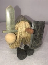 Wood Viking Warrior Figurine Mid Century MCM Folk Art DIM Spain Long
