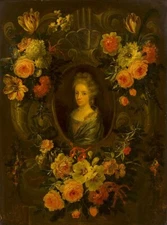  oil painting on canvas"Portrait of a Lady Encircled by a Wreath of Flowers "