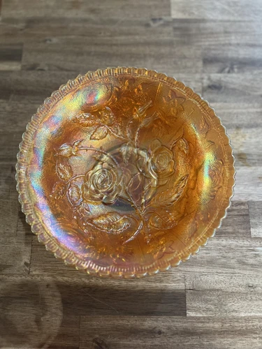 Vintage Imperial Glass Carnival Marigold Rose Pattern Bowl 9"