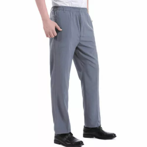Hombres Pantalones Pantalones Pierna Recta Cintura Elástica Negocios Formales Sueltos Verano Negro - Imagen 9 de 19