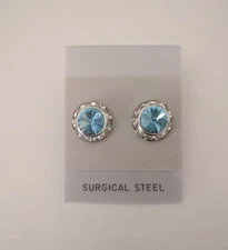 PETITE AQUAMARINE PIERCED EARRINGS  horse show number magnets Rivoli Crystals