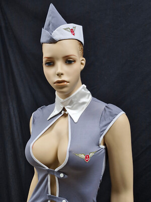 Sexy Stewardess Kostüm Minikleid Hostess Flugbegleiterin Strip Erotikwäsche M
