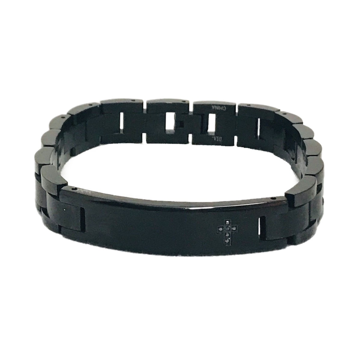 MGW Black Ion Plate Stainless Steel ID Bracelet Black Diamond