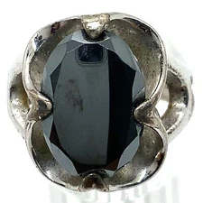 Vtg Signed Wheeler Mfg. Sterling Modernist Oval Hematite Solitaire Ring sz 8 1/2