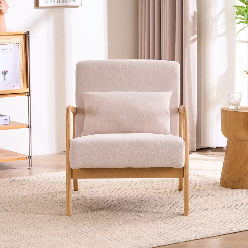 Silla de acento moderna de mediados de siglo con marco de madera maciza sillón de lectura Foto 4 de 4