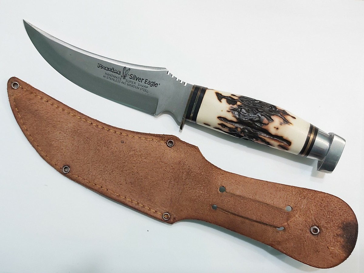 Vtg Precise Silver Eagle Handmade Fixed Blade Stag Handle