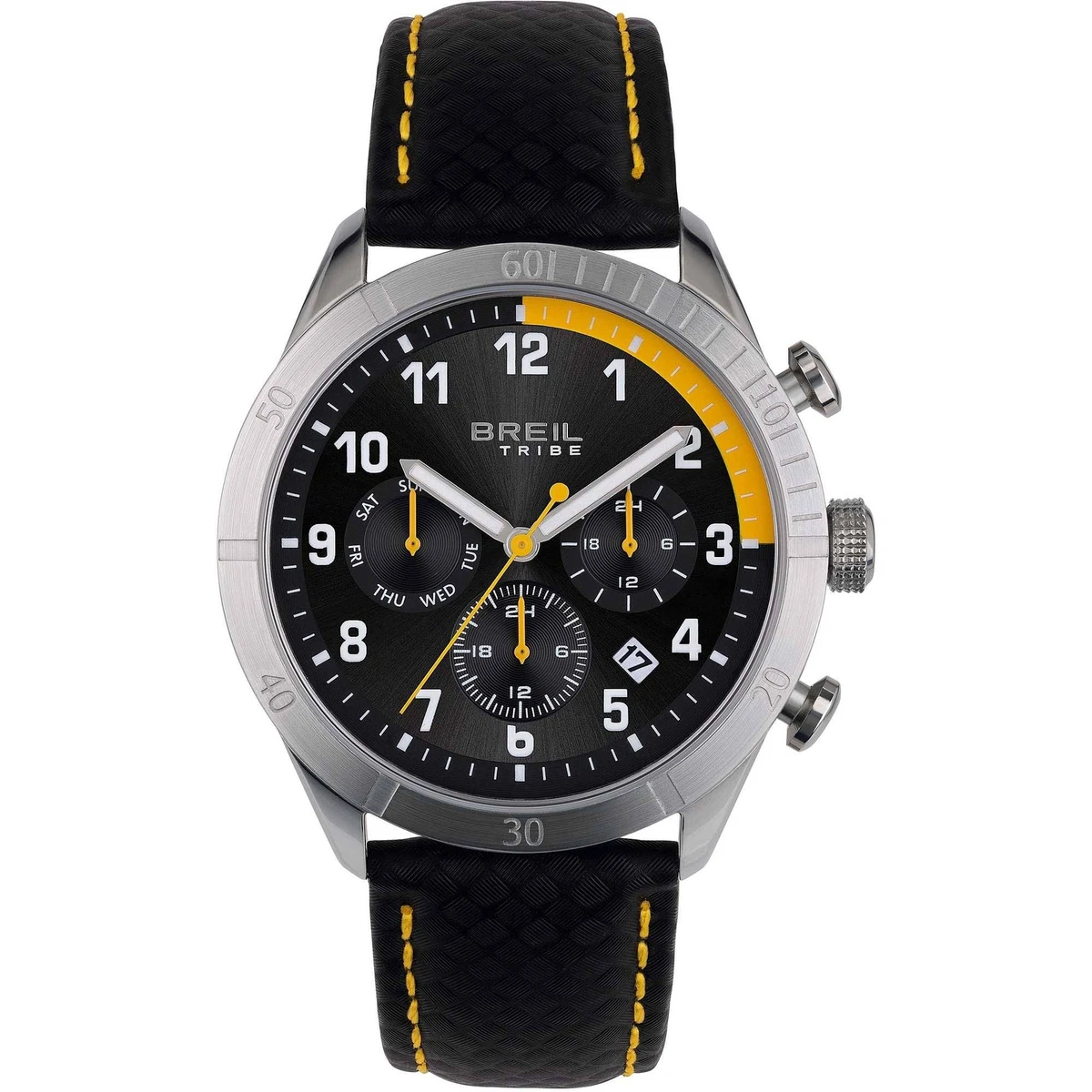 Watch Breil Tribe Mate EW0594 Black Leather Multifunction Yellow Watch 41 MM
