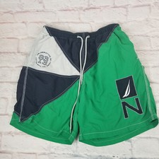 NAUTICA Board Shorts Mens Swim Trunk Lined Navy Blue Green Large Drawstring