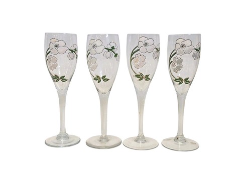 VTG 70s Pierre Jouet France Belle Epoque Anemone Champagne Flutes Set 4 Art Nouv