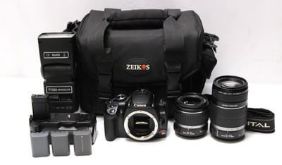 Canon EOS Rebel XTi 10.1 MP Digital Camera W/2 Lenses, Flash, 3 Batt & Batt Grip