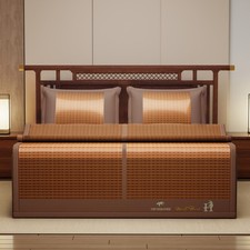 Alfombra de cama de bambú accesorios de verano plegable doble cara bambú y ratán café