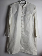 Mens White Brocade Indian Sherwani Kurta Wedding Size 50 XL