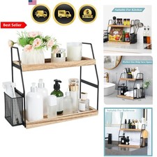 Bathroom Counter Organizer Vanity Shelf Skincare Storage 2 Tier Wooden Shelf