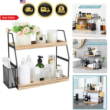 Bathroom Counter Organizer Vanity Shelf Skincare Storage 2 Tier Wooden Shelf