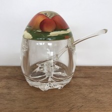 Vintage kitsch Lucite strawberry jam preserve pot with spoon