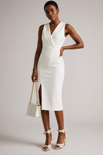 TED BAKER DRESS IVORY TUXEDO Theme Wedding Pencil Midi NEW 6  8 satin trim