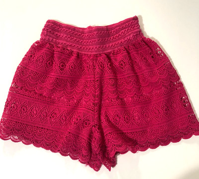 Shorts Lace Pink Lined pull-on Wide Elastic Waisband Size Large Teens, 3'' Inseam