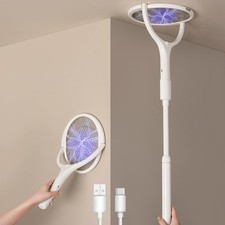 Electric Fly Swatter Racket Rechargeable Bug Zapper with a Telescopic Extension