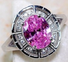 3CT Treated Pink Sapphire  Topaz 925 Solid Sterling Silver Ring Sz 7 UB4-3