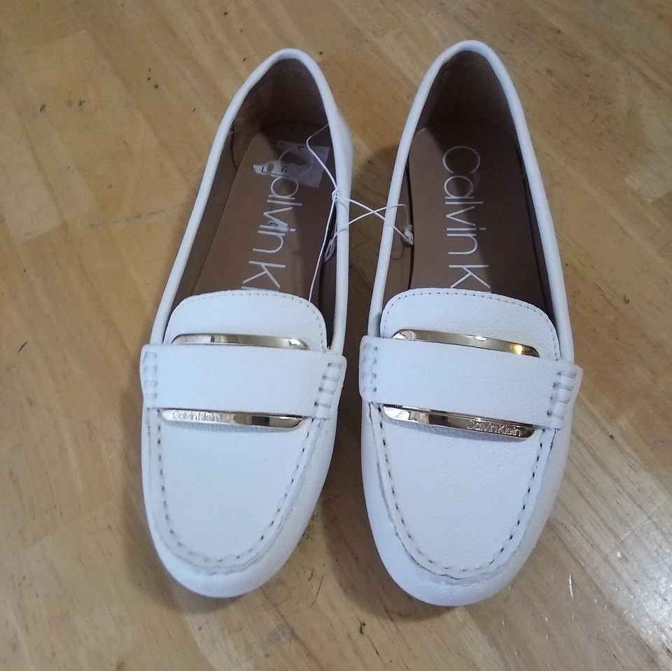 Calvin Klein Mujer Talla 6 Leonie Mocasines Planos Blanco Vestido/Zapatos Informales 34E9797 Foto 3 de 4
