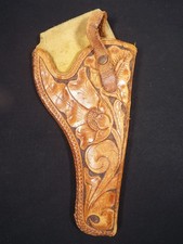Vintage Revolver Style Leather Western Holster with Flower Tooling