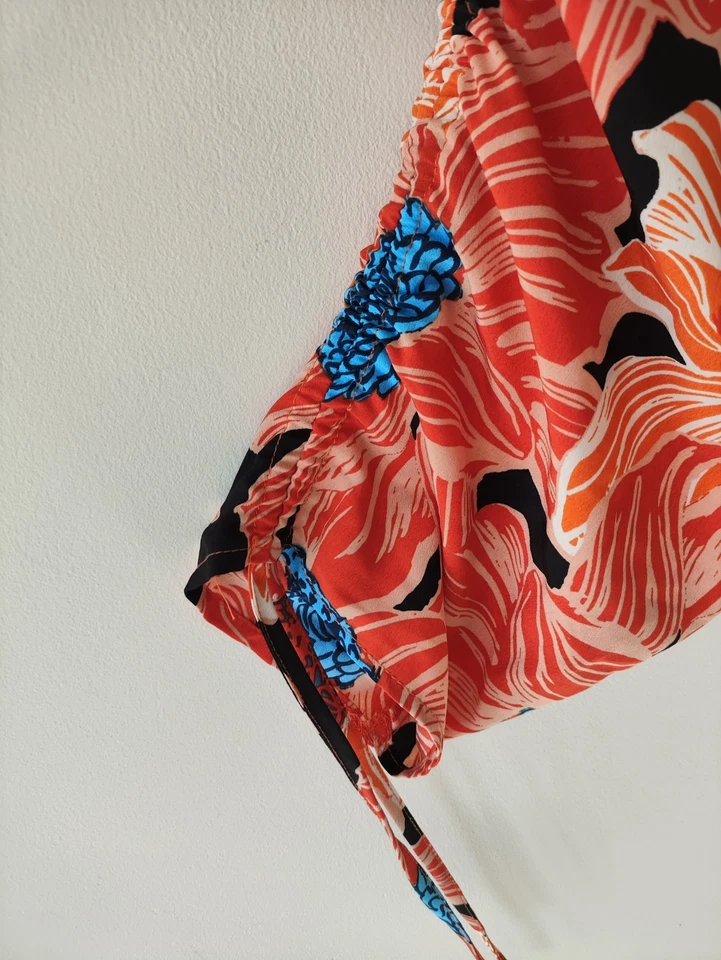 Dorothy Perkins Ladies blouse top 20 Orange Black Casual Ruched Sleeve Floral - Image 3 of 4
