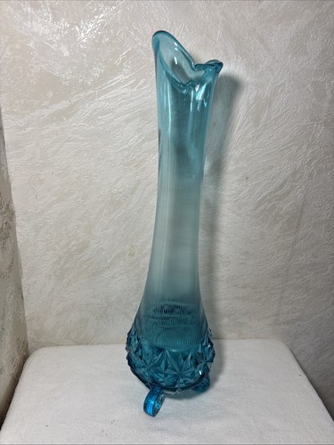 Jarrón L E Smith Diamond Butt 3 ruedas azul oscilante 19” de colección MCM Mid Century retro difícil de encontrar - Imagen 2 de 8