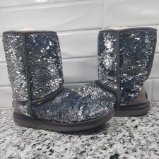 UGG Womens Classic Short Navy/Silver Sparkles Sequin Sheepskin Boots Size 7