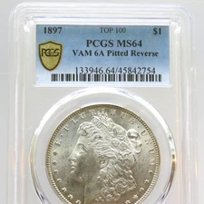 1897-P MORGAN DOLLAR TOP 100 VAM-6A PITTED REVERSE PCGS MS64 Free ShippingF#2754