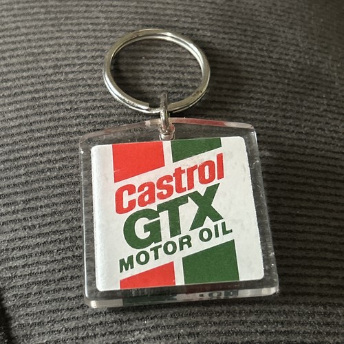 VTG Castrol GTX Motor Oil Acrylic Keychain Fob Key Ring 2 Sided Advertising NOS - Picture 1 of 2