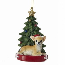 Chihuahua Wearing Santa Hat with Christmas Tree Ornament C7954CH New