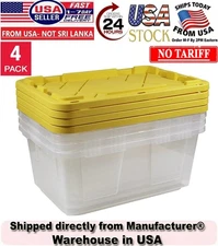 GreenMade® Professional Storage Totes, 23 Gallon, Clear/Yellow, Pack Of 4 Totes