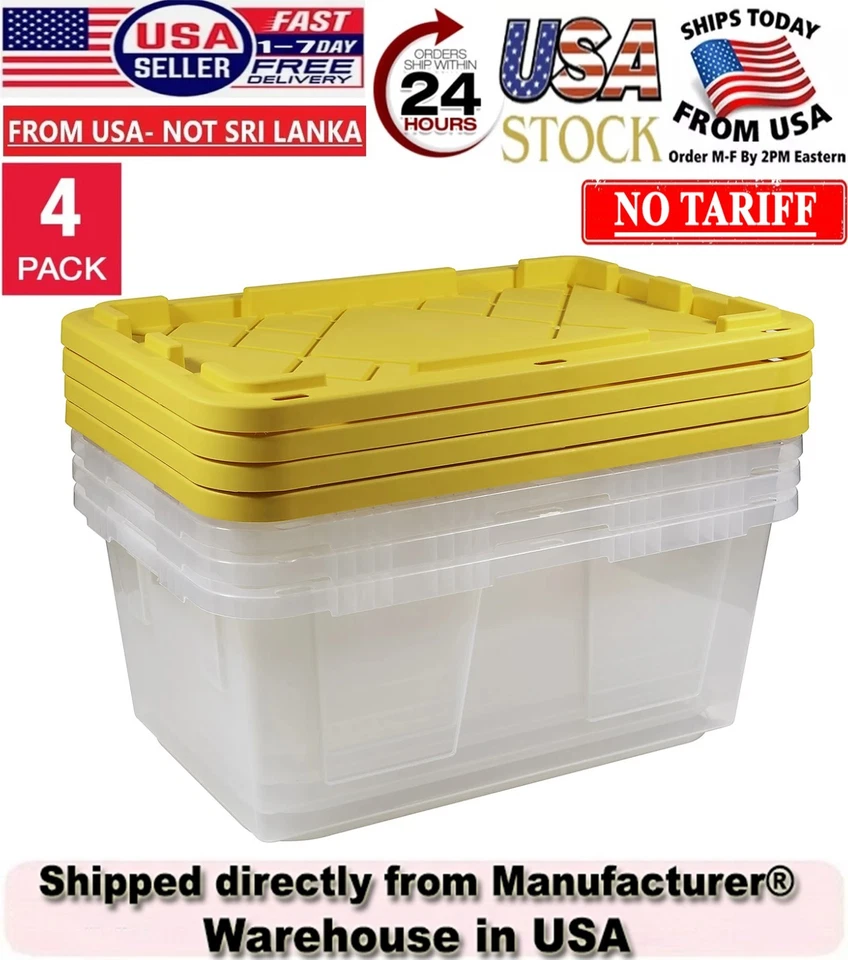 GreenMade® Professional Storage Totes, 23 Gallon, Clear/Yellow, Pack Of 4 Totes