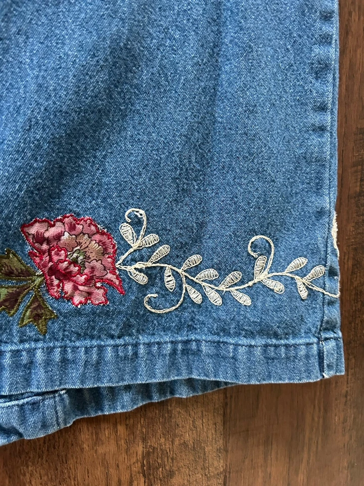 Maxi Falda Larga Vintage Años 90 Y2K Denim & Co M Cottagecore Floral Bordada Foto 4 de 4