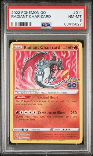 2022 POKEMON GO #011 RADIANT CHARIZARD NM-MT PSA 8
