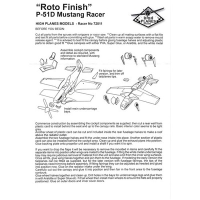 High Planes Models 72011 P-51D Mustang Roto Finish Racer Decals and Instructions