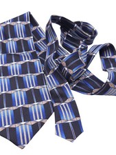 Vintage Chez Roffe Men's Geometric Tie Blue  Gold Striped Pattern Classic