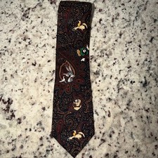 Vintage Looney Toons Silk Tie Paisley 90s Bugs Taz Martian Coyote Navy Blue 90s