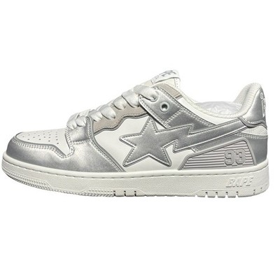 Original BAPE SK8sta #4 Silber Weiß 3M Größe UK 7 A Bathing Ape Sk8 Sta Sneaker
