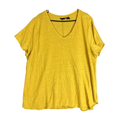 Tahari Womens Shirt Gold Yellow V Neck Short Sleeve 100% Linen 3X
