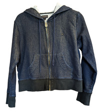 True Religion Full Zip Hoodie Girls Sz L Navy Blue Gold Glitter Jacket